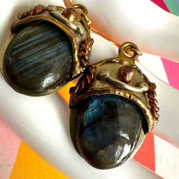 Labordorite copper gold tone drop earrings - Picture 11 of 11